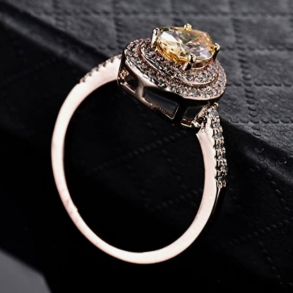 Vintage Citrine Raindrop Diamond Baguette Ring 18k RG - Picture 3 of 6